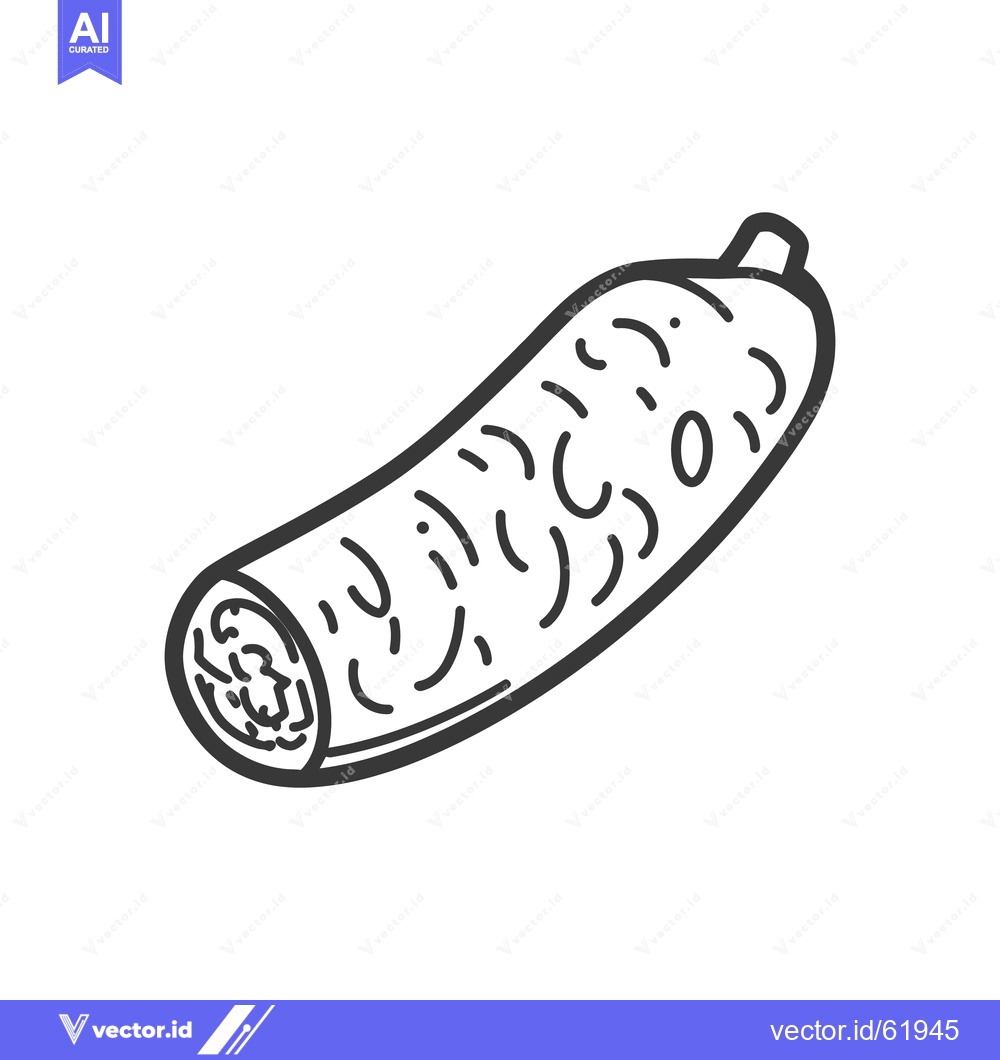 Premium Vector dari An outlined drawing depicts a cured sausage on white background