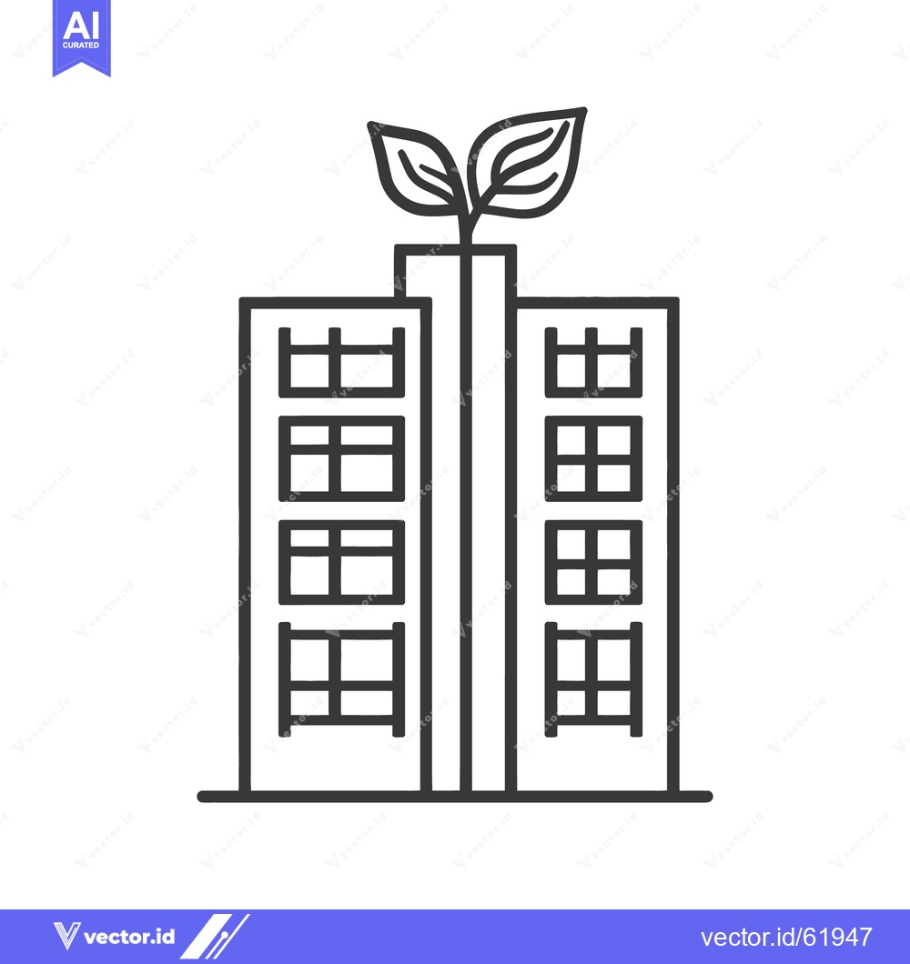 Premium Vector dari A tall building with leaves sprouting from the top of its roof