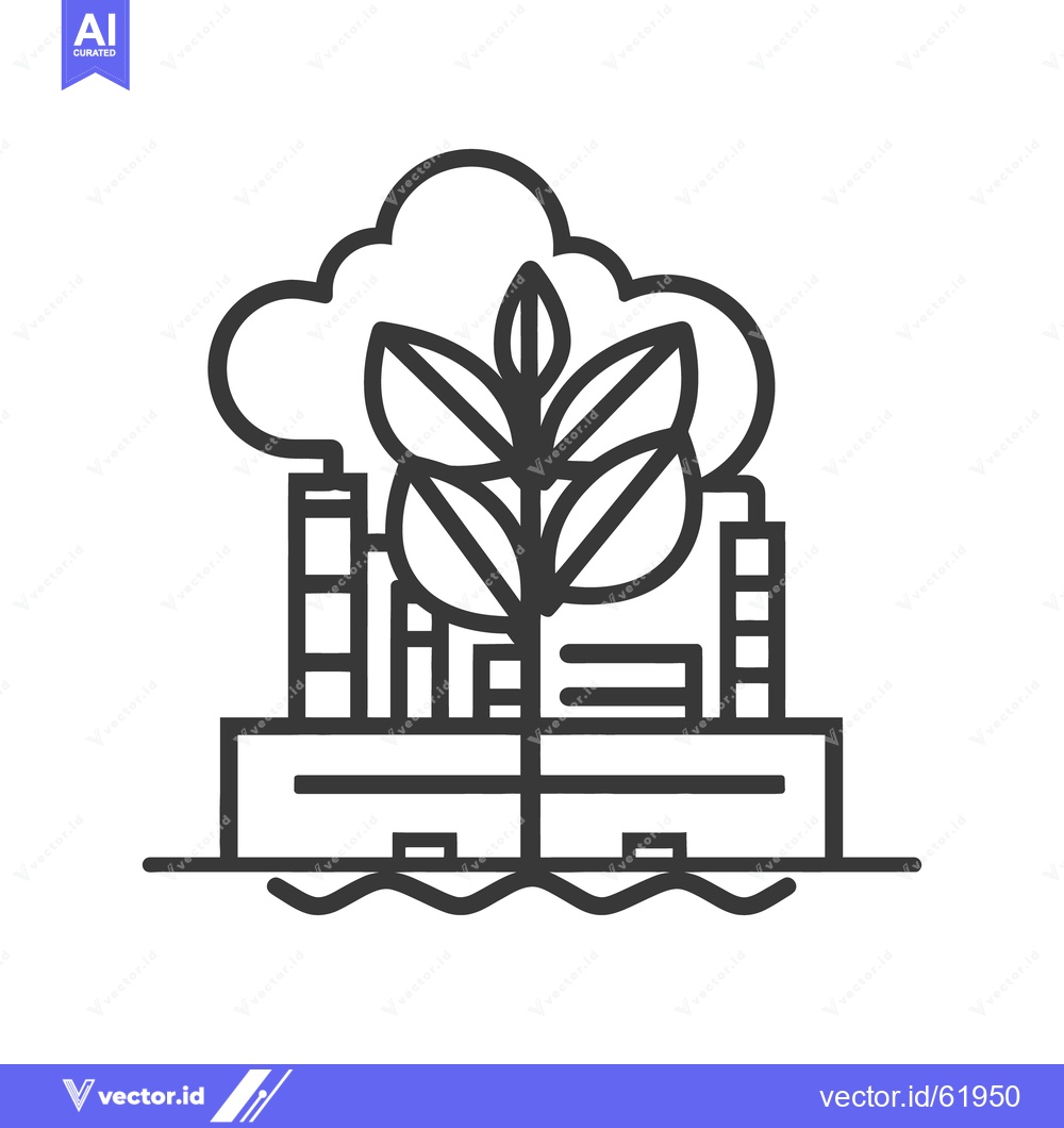 Premium Vector dari A plant growing in front of an industrial facility releasing pollution