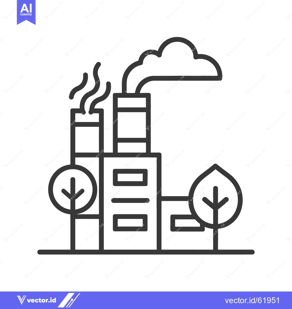 Premium Vector of An industrial factory with smoke stacks and trees in view