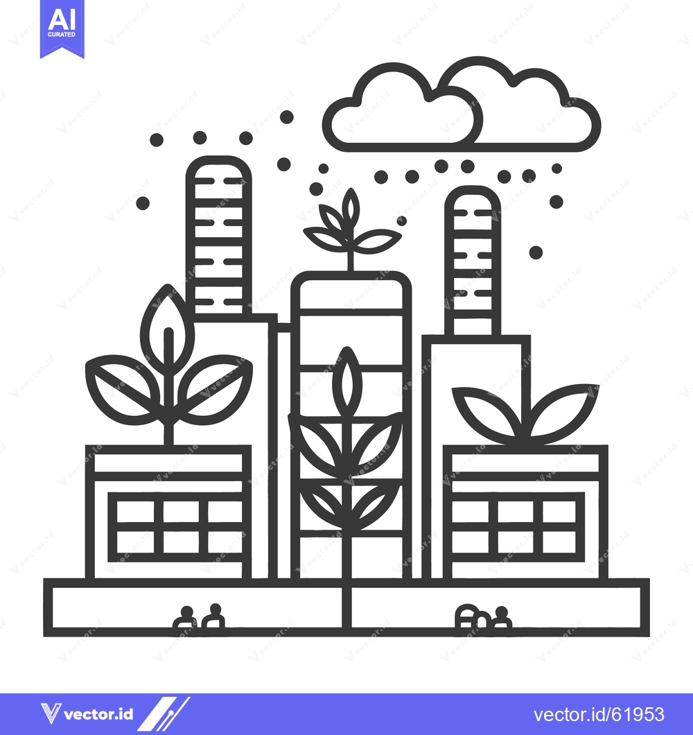 Premium Vector of An illustration depicts industrial buildings incorporating growing pla