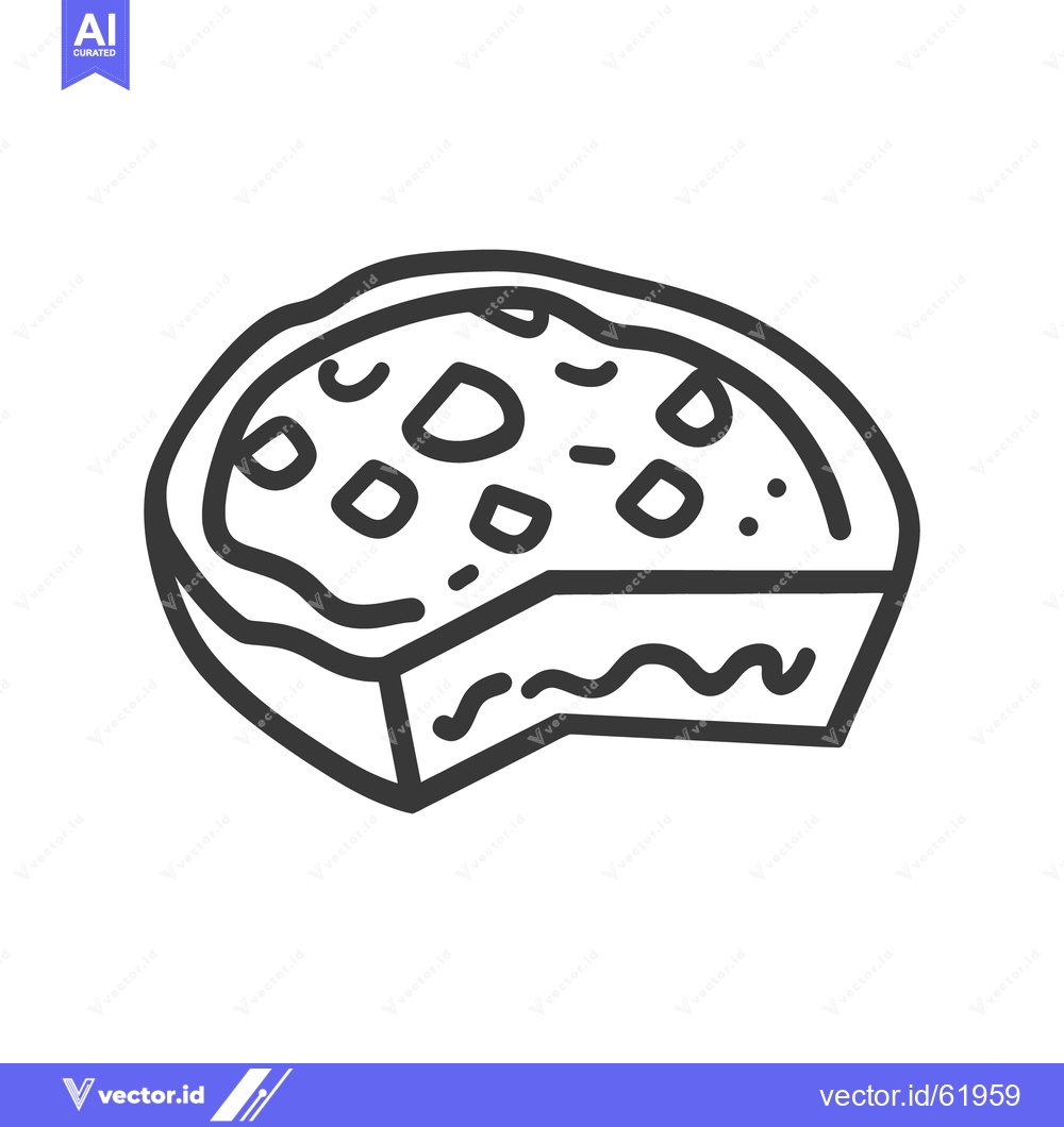 Premium Vector dari A detailed line art image depicting a pizza pie with a bite