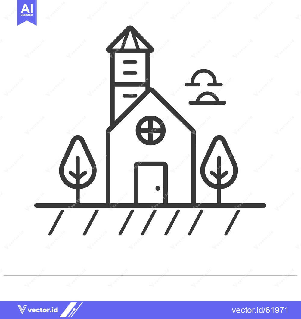 Premium Vector dari A simple line art illustration of a church with trees