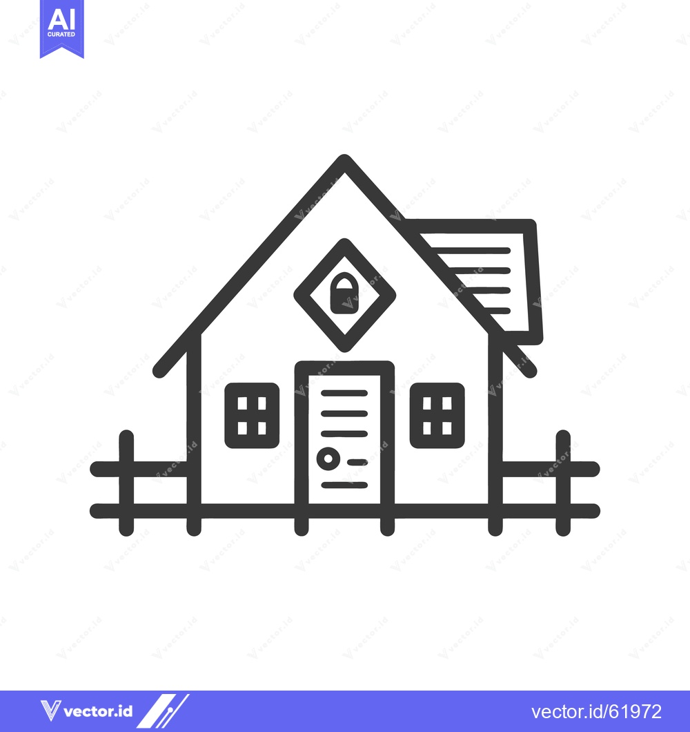 Premium Vector of Simple illustration depicting a house with a fence and lock