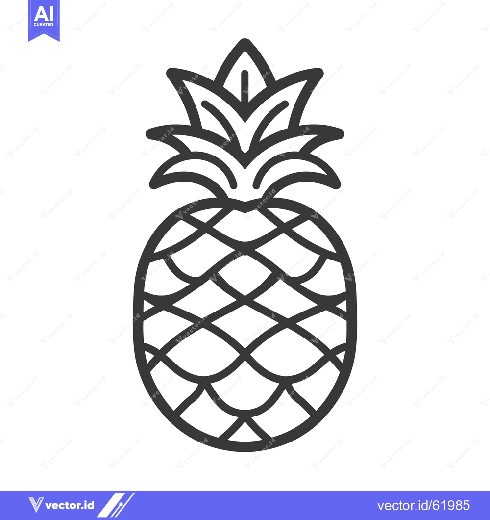 Premium Vector dari A black and white line drawing depicting a pineapple fruit