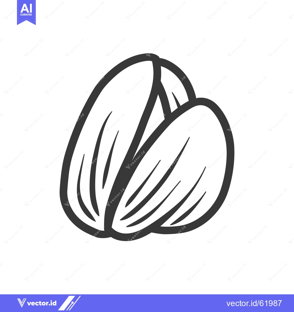 Premium Vector dari Two stylized almond nuts shown in black and white outline
