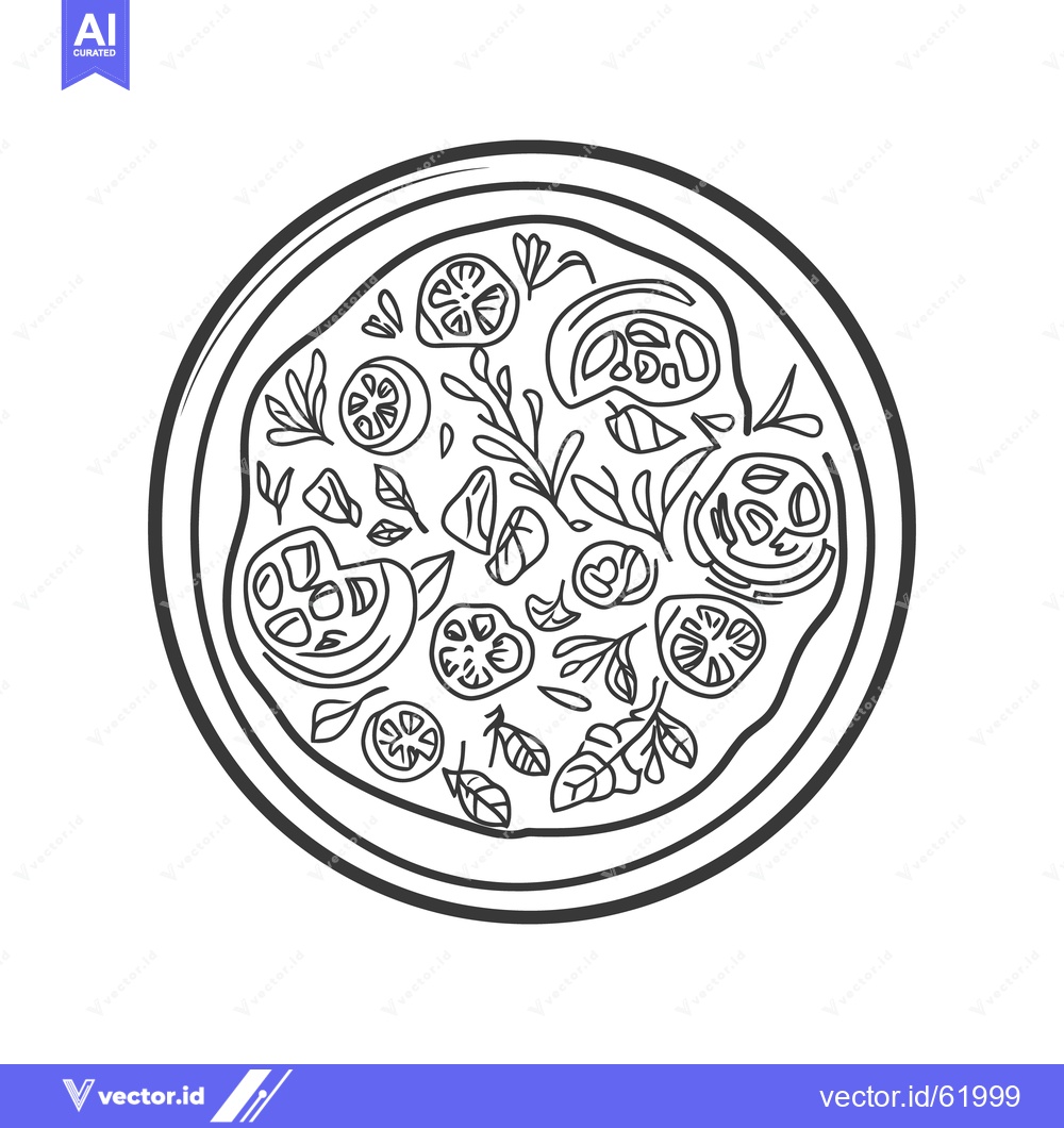 Premium Vector of A Simple Illustration Depicting a Vegetarian Pizza Meal