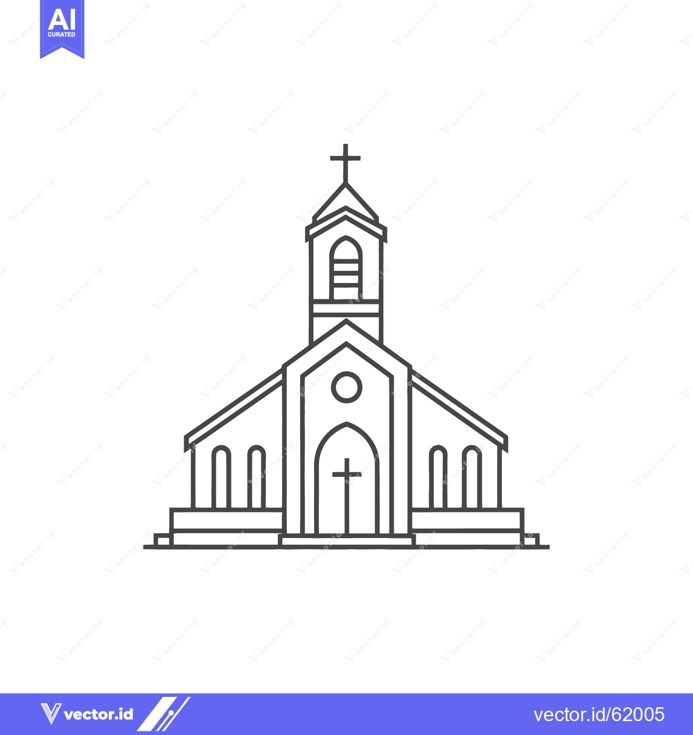 Premium Vector of Simple line drawing of a church building with a steeple and cross