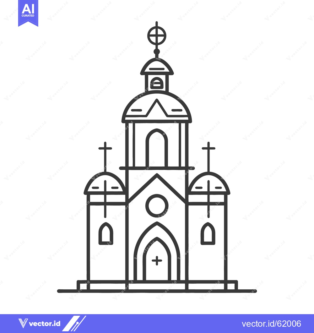 Premium Vector of A simple black and white architectural illustration of a church buildi