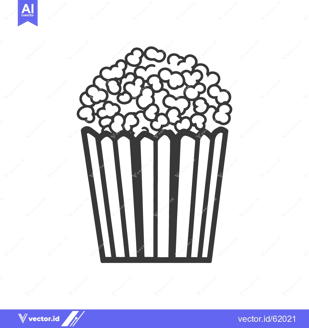 Premium Vector of A striped paper container filled with freshly made popcorn kernels