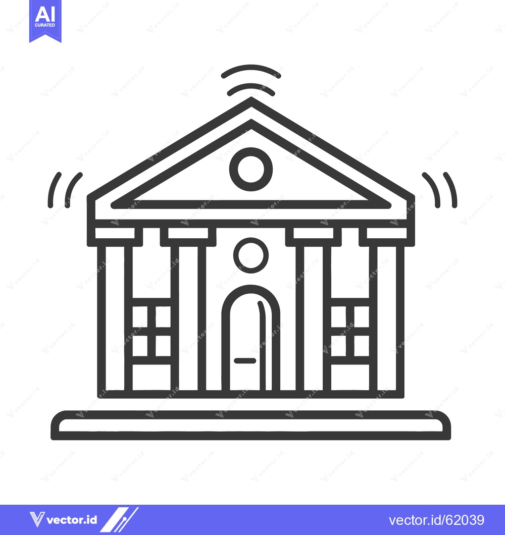 Premium Vector of A black and white illustration of a classical building emitting signal