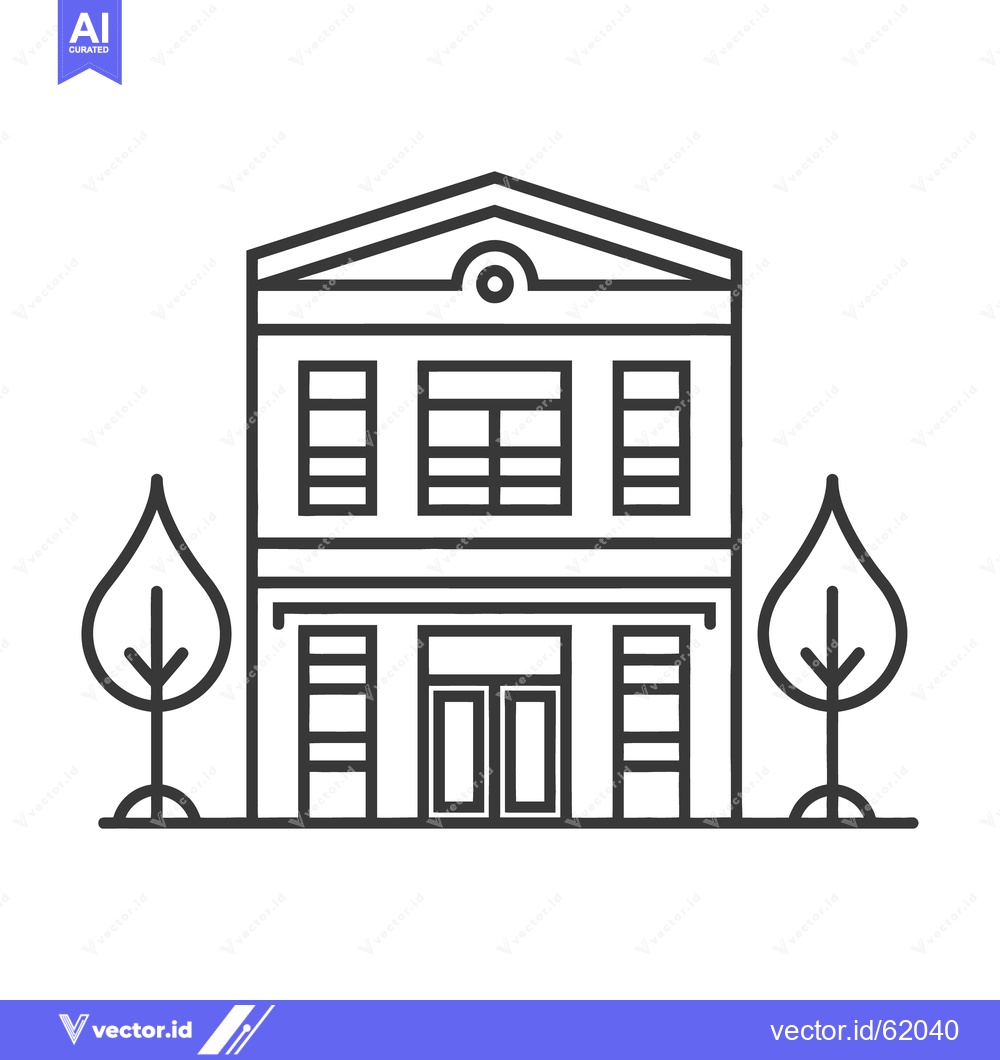 Premium Vector of A linear illustration depicts a classical building with accompanying t