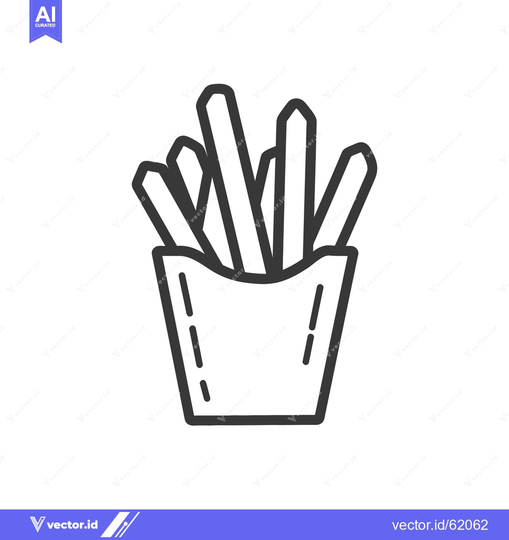 Premium Vector dari A black and white illustration depicts a container of french fries