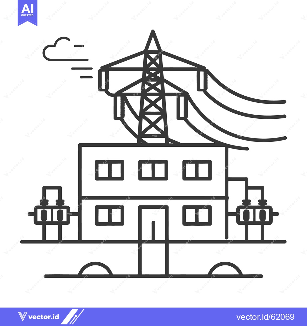 Premium Vector dari Illustration showing a power plant and power lines for energy distribu