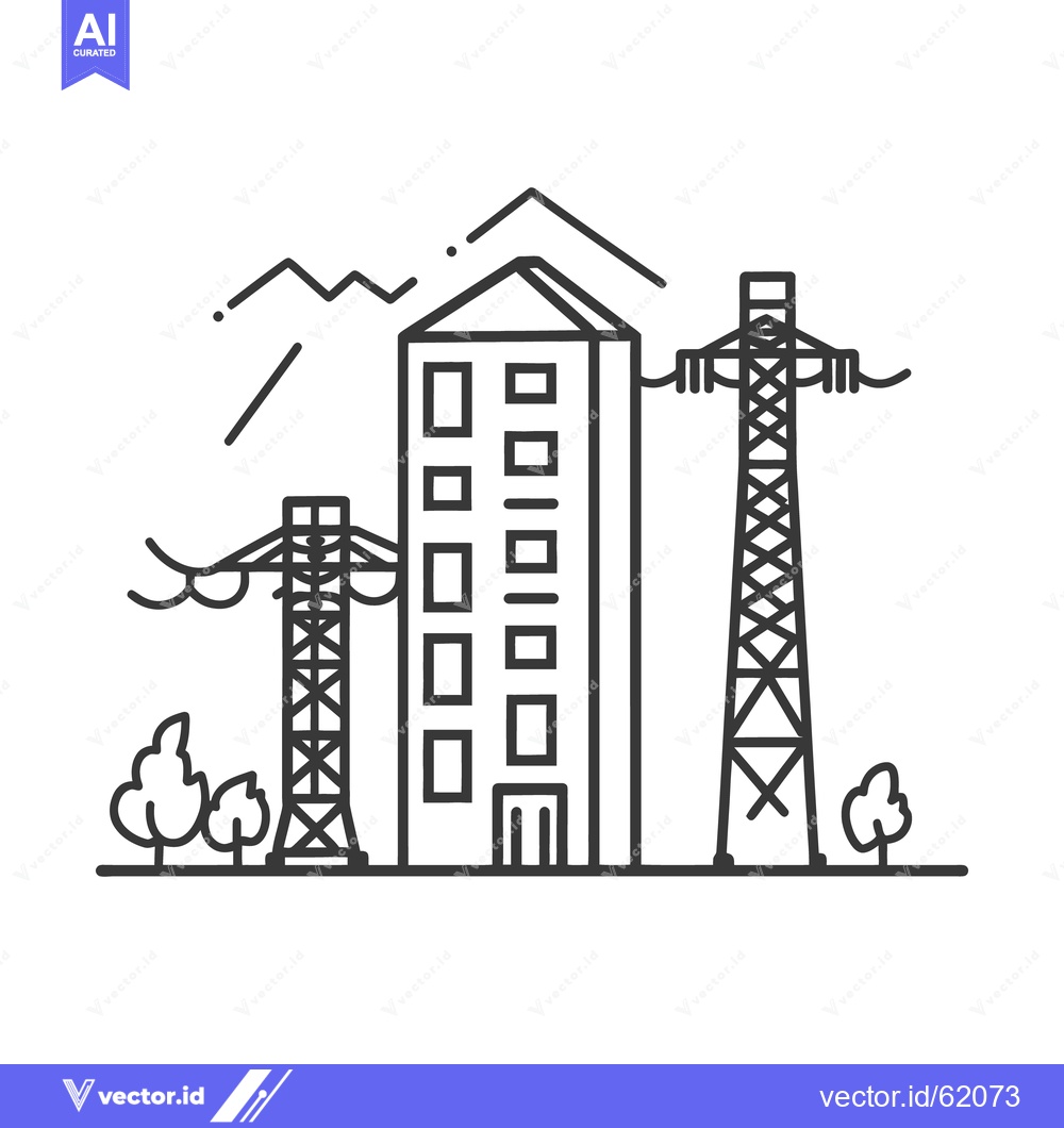 Premium Vector of Illustration displaying tall building and power lines in landscape