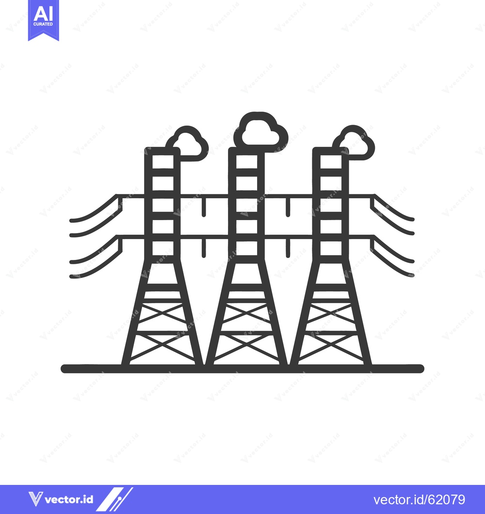 Premium Vector of Three tall industrial towers with clouds and power lines