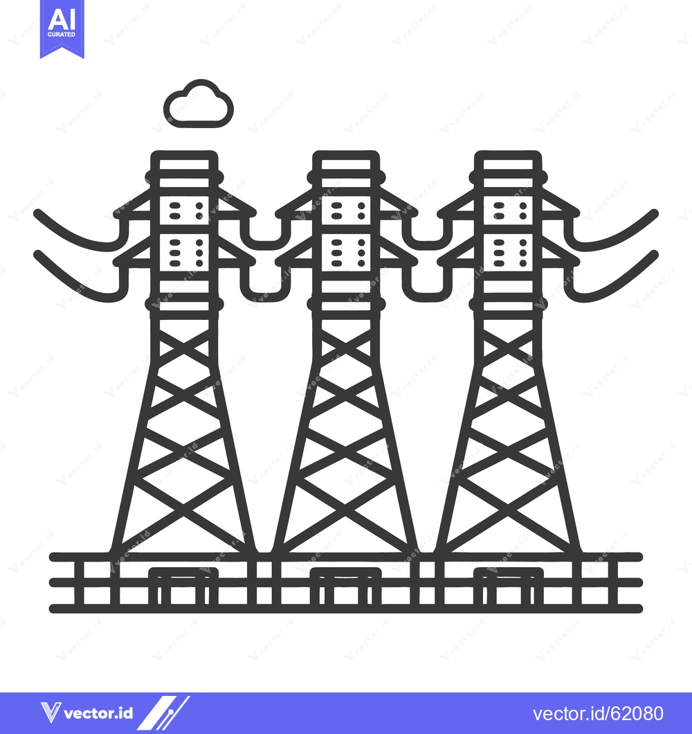 Premium Vector dari Three electrical power transmission towers with connecting cables visi