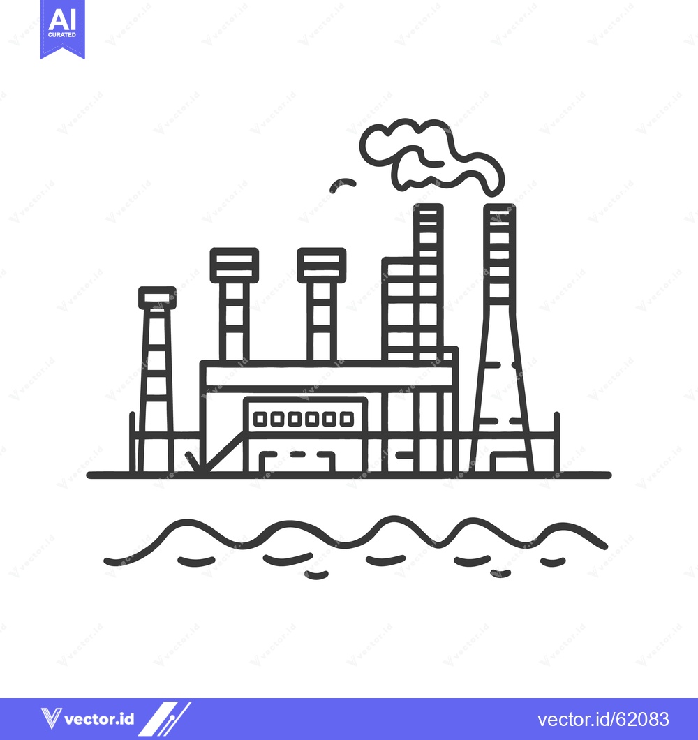 Premium Vector dari An industrial power plant emitting smoke near the water