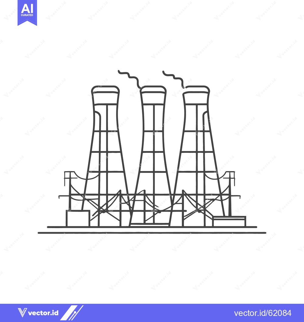 Premium Vector of A monochrome illustration of a power plant with smokestacks