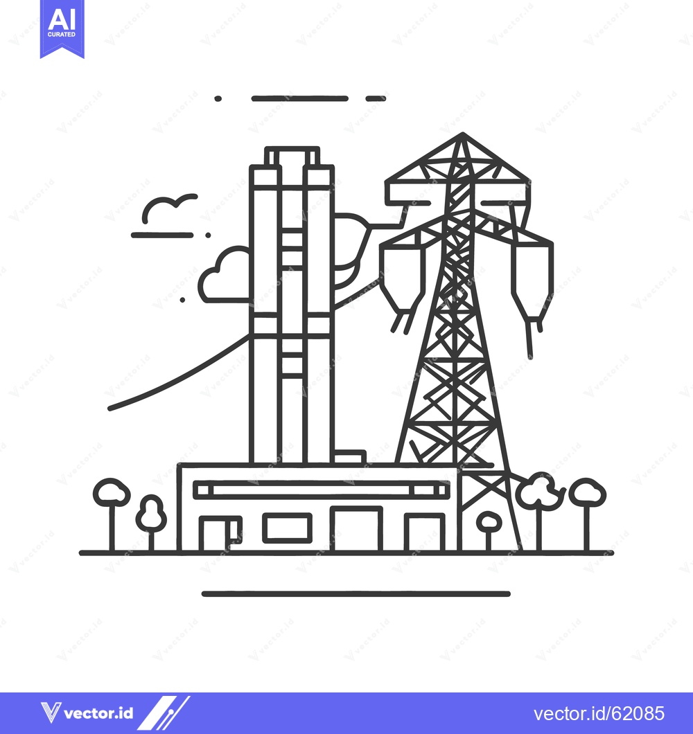Premium Vector dari A graphic illustration depicting a power plant and electricity tower