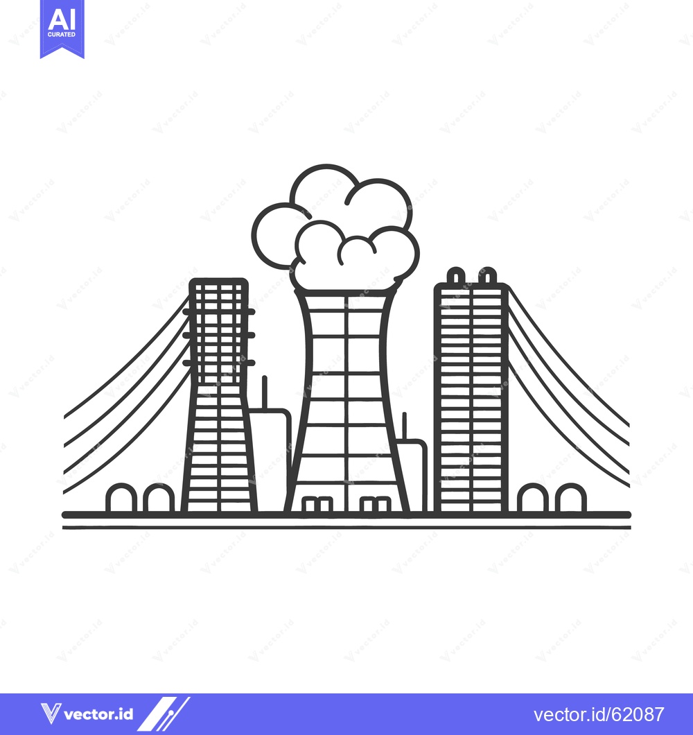 Premium Vector of A vector line illustration depicting an industrial plant and its emiss