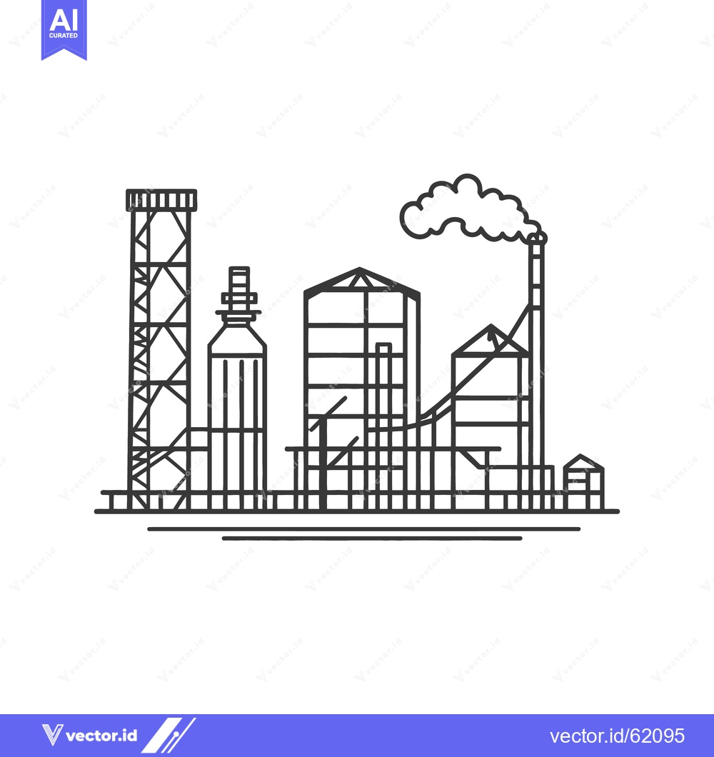 Premium Vector of Outline illustration depicting an industrial complex with various stru