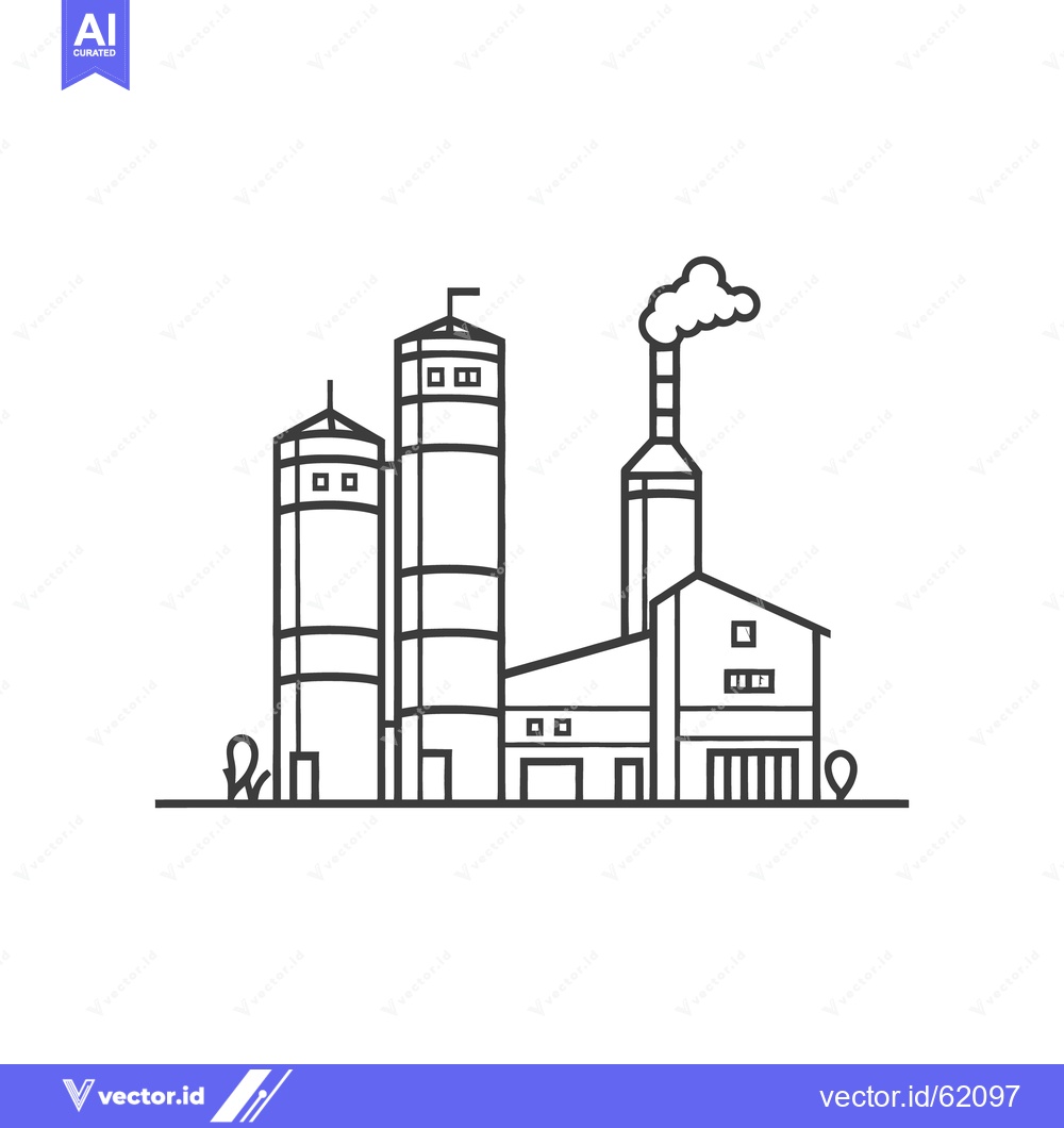 Premium Vector dari A simple black and white illustration of an industrial factory complex