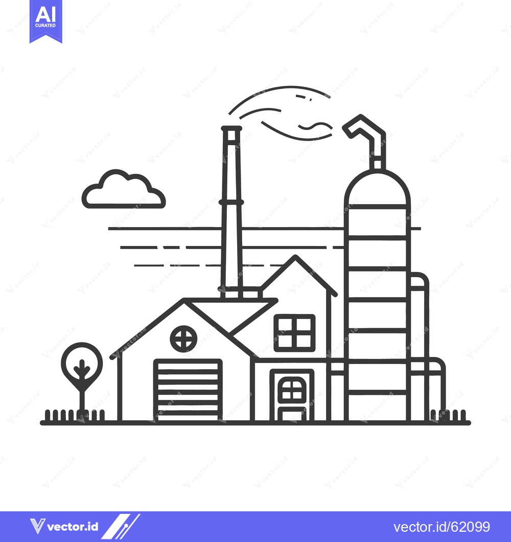 Premium Vector dari An industrial building with a factory and smoke emission above it