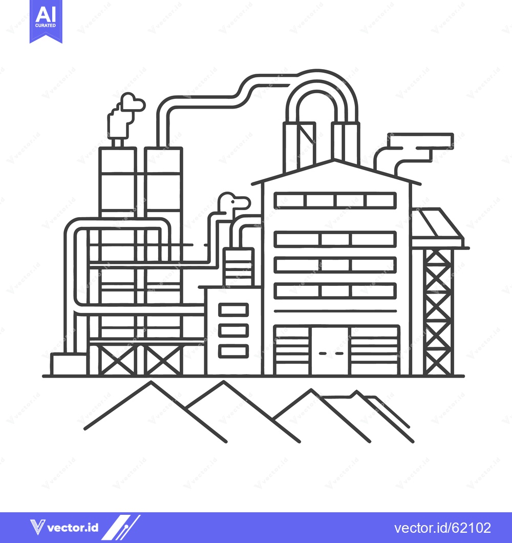 Premium Vector of A black and white industrial factory illustration depicts mountains be