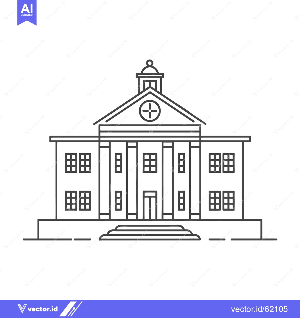 Premium Vector of Simple black and white outline illustration depicting a grand building