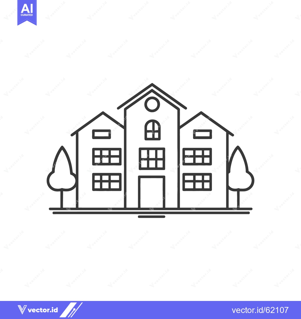 Premium Vector dari Linear illustration of a building complex with trees beside it
