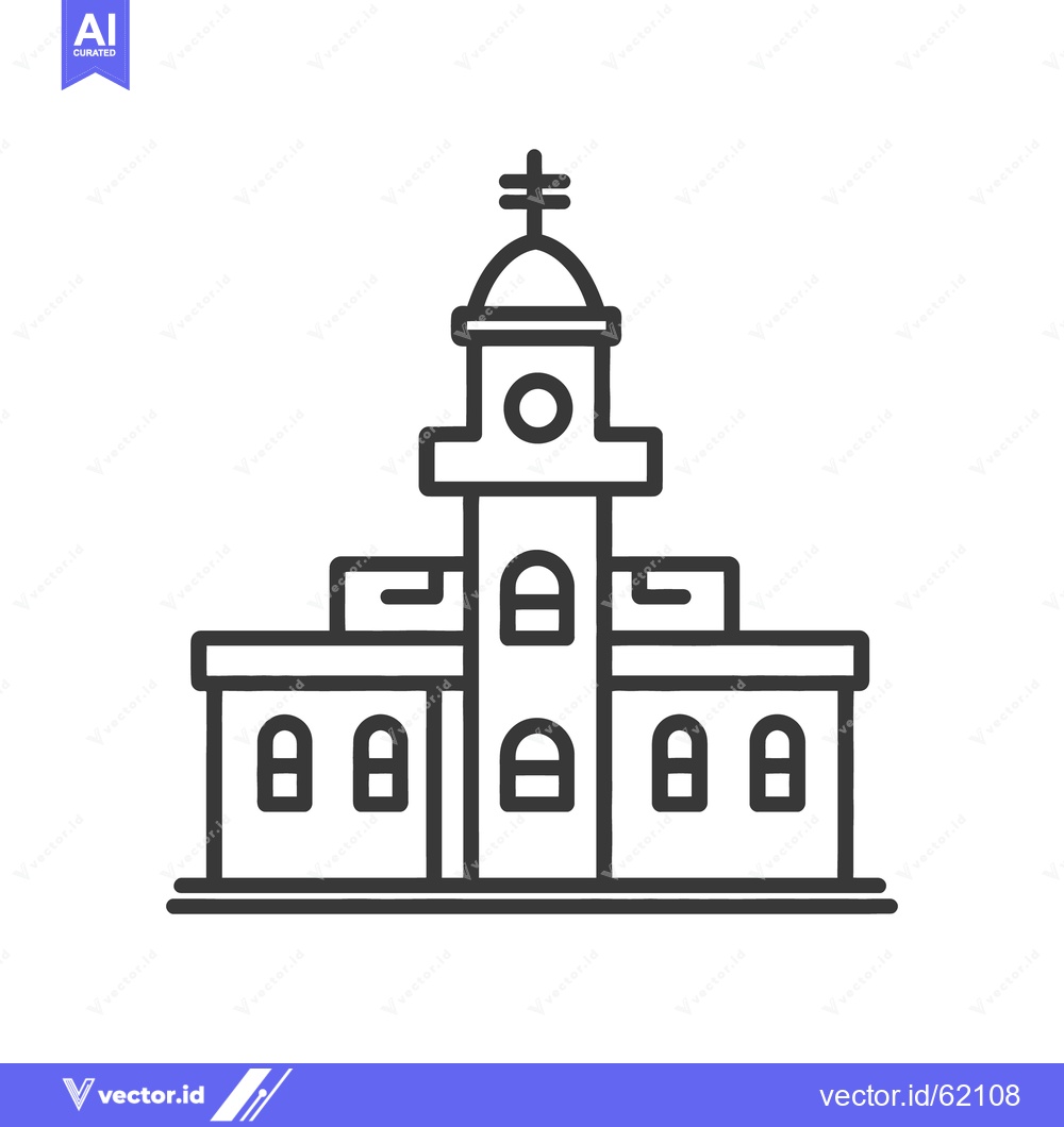 Premium Vector dari A black line drawing of a building with a steeple