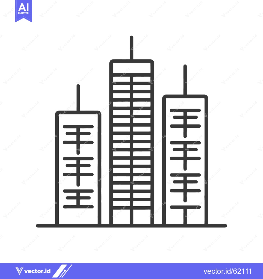 Premium Vector dari Three tall buildings are shown in a simple linear graphic style
