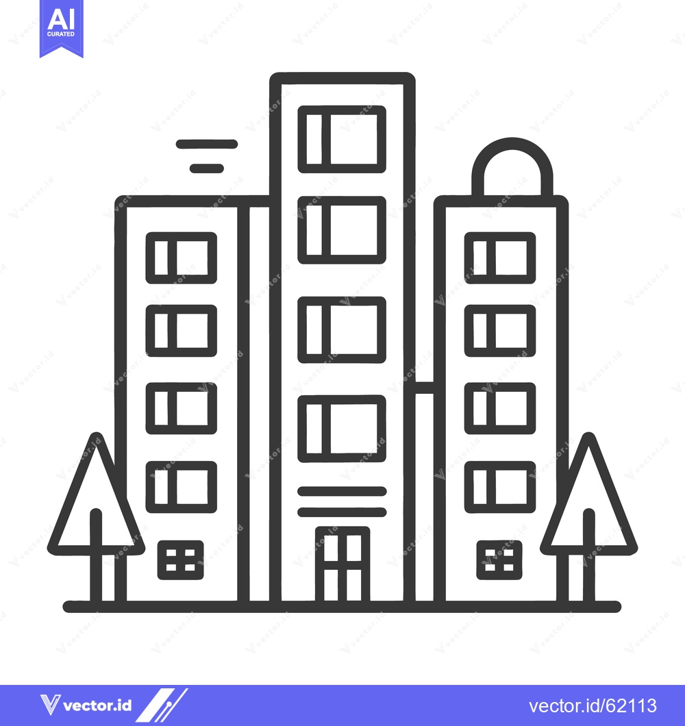 Premium Vector dari Black and white illustration of urban buildings and foliage