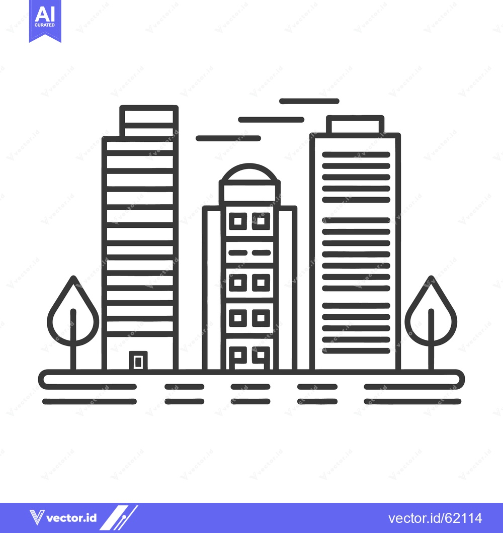 Premium Vector of A simplified black and white illustration of city buildings and trees