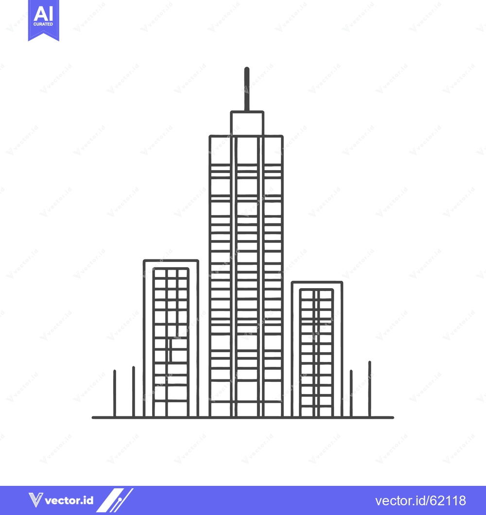 Premium Vector dari Simple black and white line drawing of three buildings