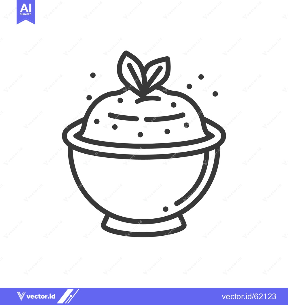 Premium Vector dari Simple drawing of a bowl with food and leafy garnish