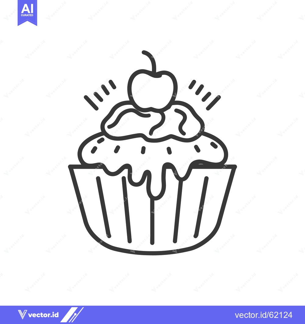 Premium Vector dari A decorated cupcake topped with a cherry illustration in black and whi