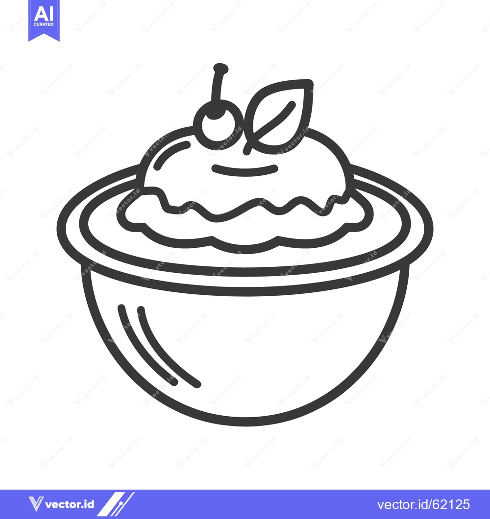 Premium Vector of A dessert icon with a cherry and leaf garnish inside a bowl
