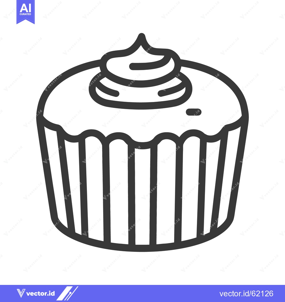 Premium Vector dari A simple line drawing of a frosted baked cupcake