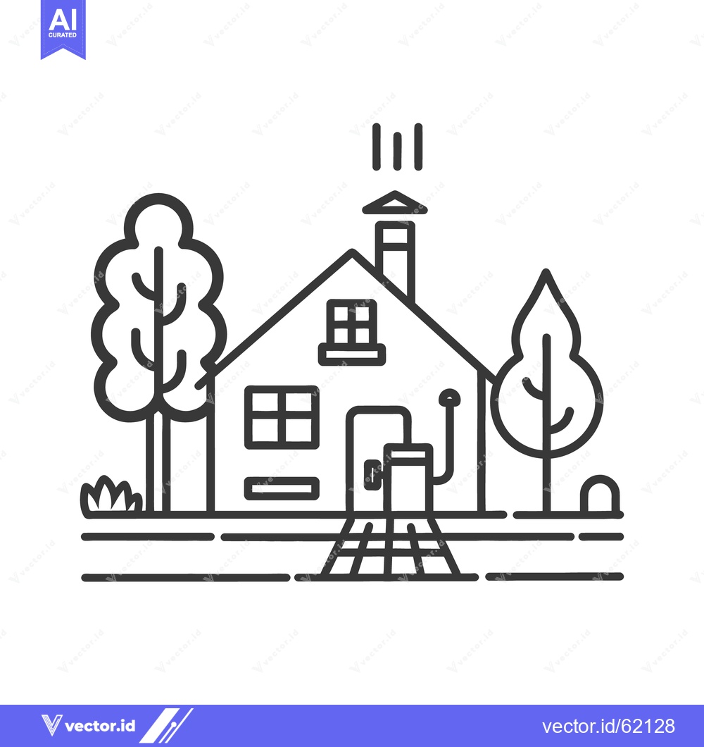 Premium Vector of Simple black and white house illustration with trees in the yard