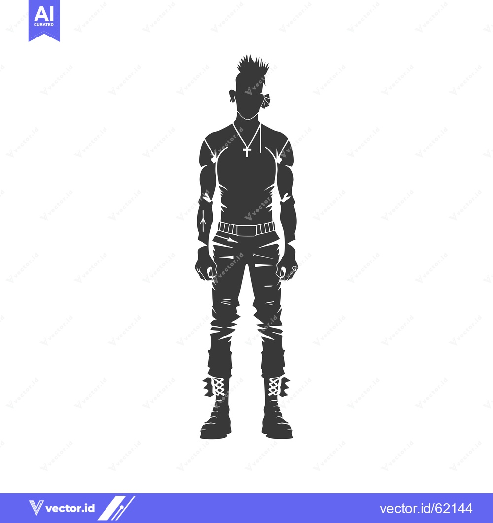 Premium Vector dari Silhouette of a Man with Spiky Hair, Ripped Jeans, and Boots