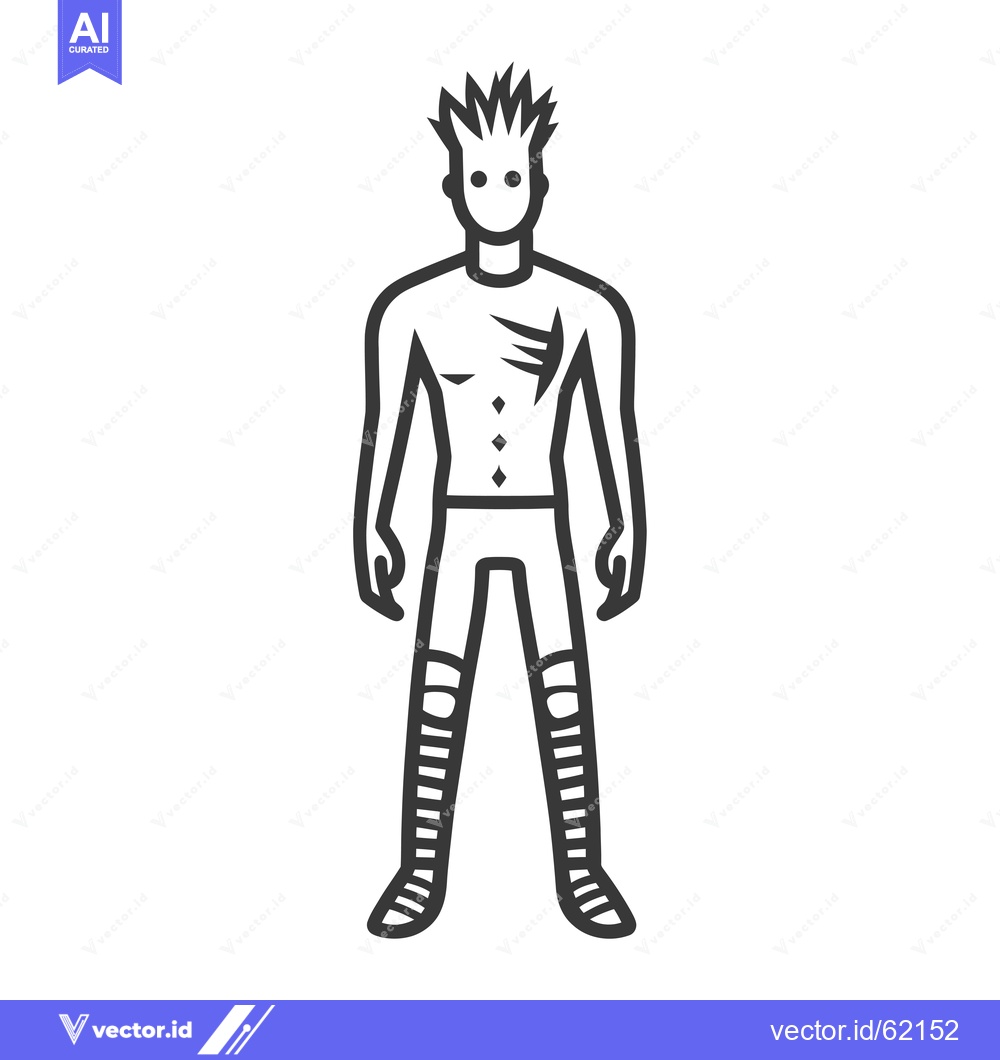Premium Vector of Line drawing of a person with spiky hair, a ripped shirt and striped p