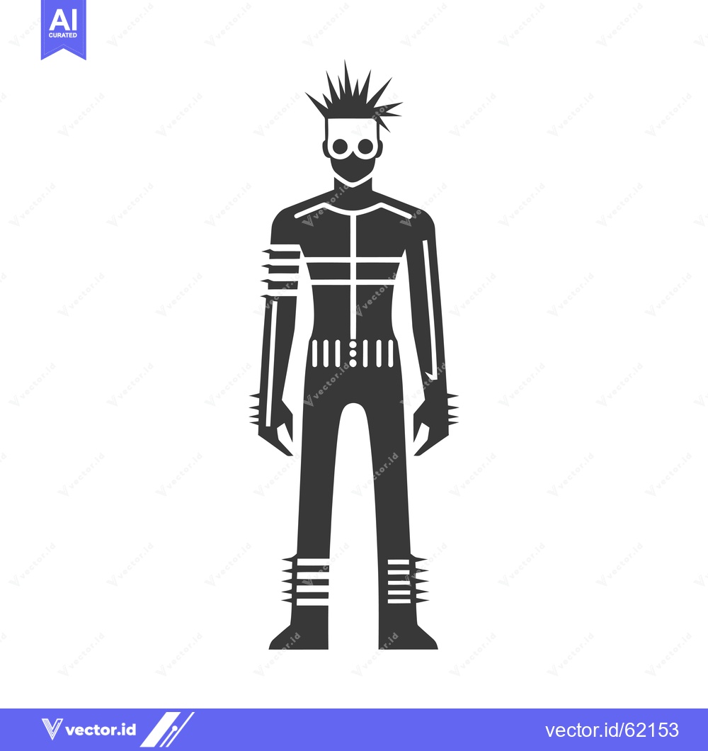 Premium Vector dari A silhouette of a punk rock character with spiked hair, a studded belt