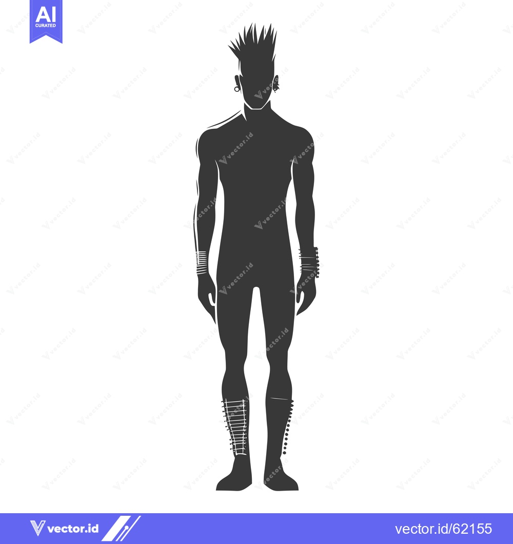 Premium Vector dari Silhouette of a Punk Rock Male Figure with Spiked Hair and Accessories