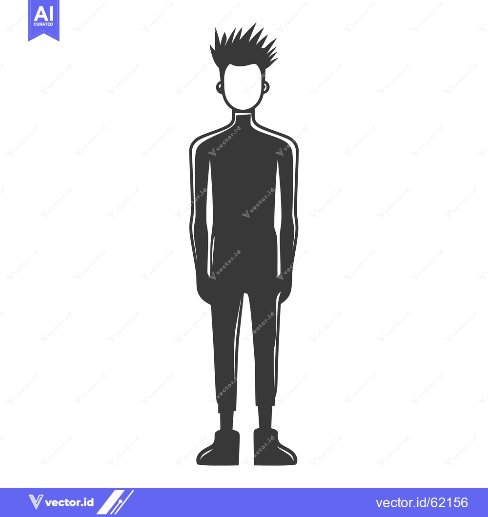 Premium Vector dari Silhouette of a Faceless Man with Spiky Hair Wearing a Jumpsuit