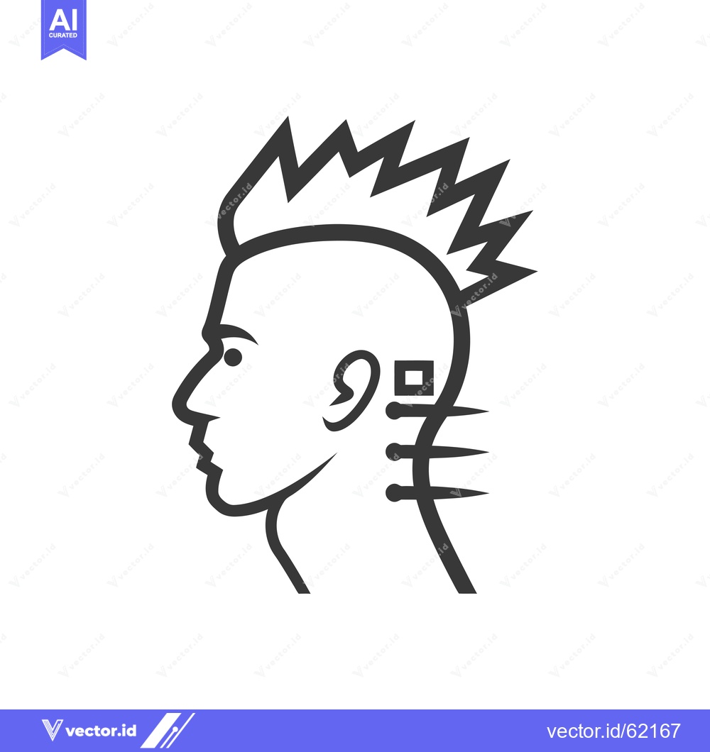 Premium Vector of Line Art Portrait of a Person with a Spiky Mohawk and Neck Spikes