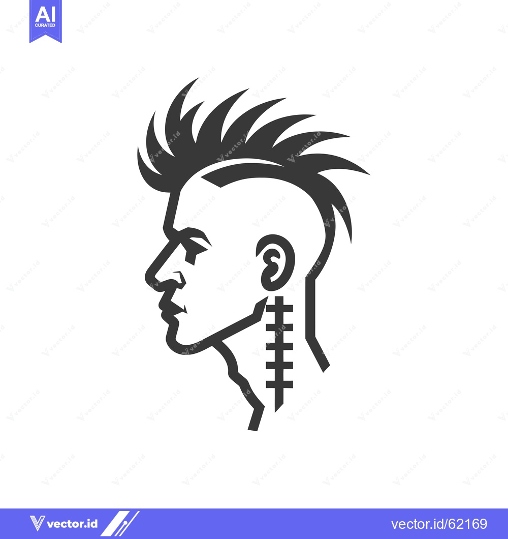 Premium Vector dari Black and white line art illustration of a man with a mohawk and a sca