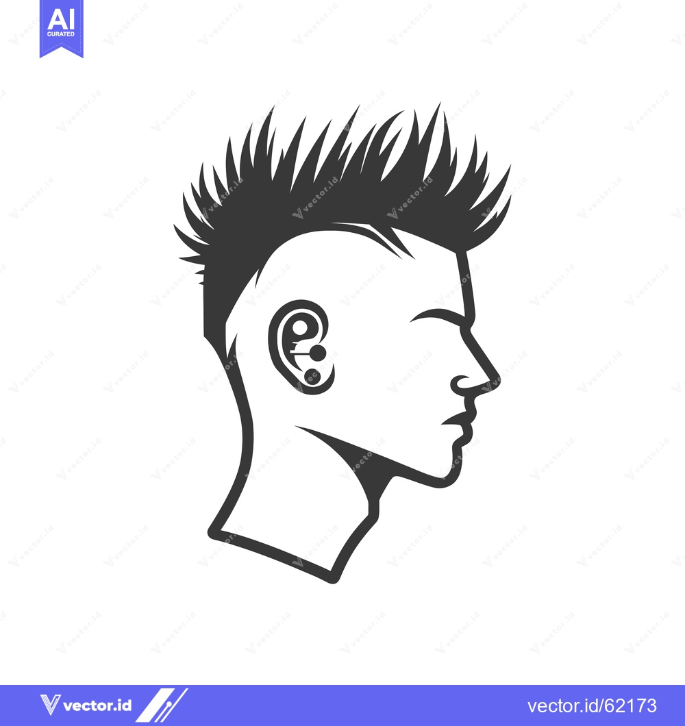 Premium Vector dari Profile of a Man with Spiky Hair and Ear Piercings