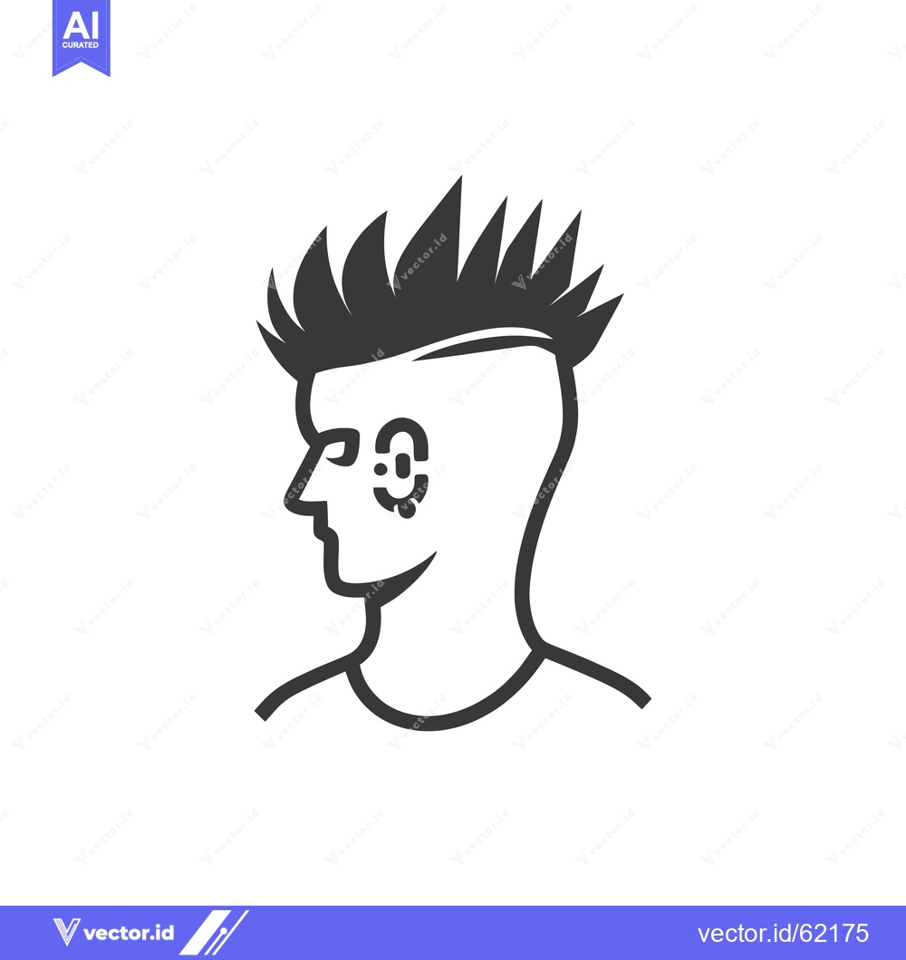 Premium Vector dari Black and white line art illustration of a man with a mohawk and a tat